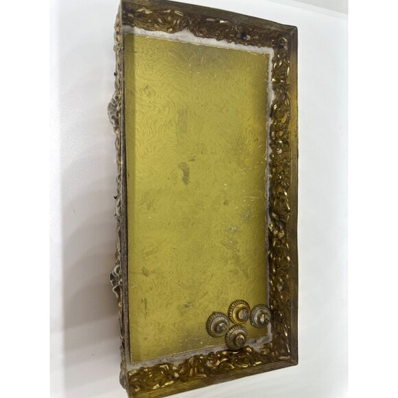 VTG Ornate Silverplate Tissue Box Cover 10.5" Gold Base Floral Hollywood Regency - Picture 5 of 6